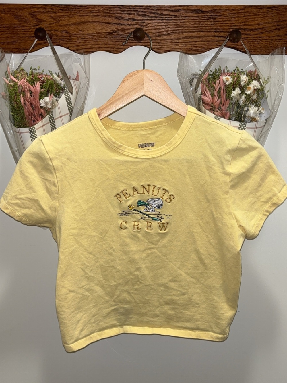Peanuts Yellow Crop Tee with Snoopy Embroidery